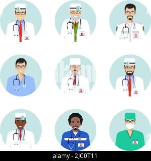 Concept médical. Ensemble de personnel médical coloré dans des icônes de style plat: Médecins et infirmières. Illustration vectorielle. Illustration de Vecteur