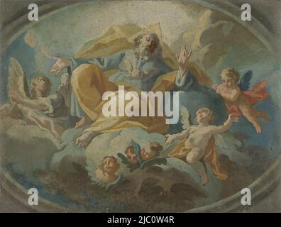 Dieu avec des anges dans les nuages, rapporteur pour avis: Giuseppe Baroni, rapporteur pour avis: Pompeo Batoni, c. 1640 - 1730 et/ou 1718 - 1787, papier, brosse, h 221 mm × l 290 mm Banque D'Images