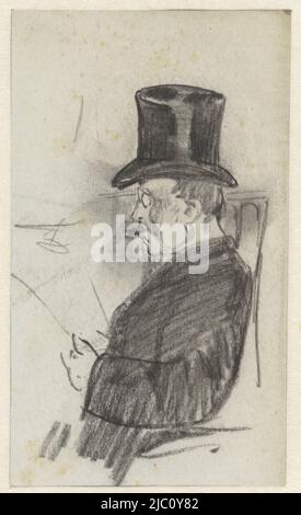 Lecteur de journaux avec chapeau de tête, dessinateur: JAC van Looij, 1865 - 1930, papier, h 138 mm × l 81 mm Banque D'Images