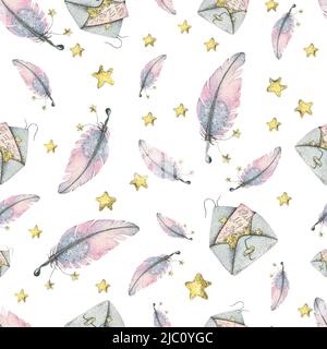 Motif avec aquarelle représentant des lettres magiques. Banque D'Images