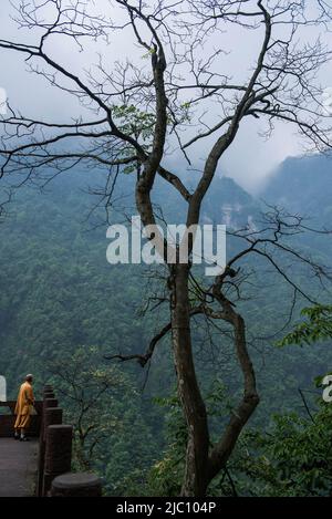 (220609) -- CHENGDU, 9 juin 2022 (Xinhua) -- On voit Un moine au mont Emei, dans la province du Sichuan, au sud-ouest de la Chine, au 18 mai 2022. Le mont Emei, situé dans la province du Sichuan, dans le sud-ouest de la Chine, est une région d'une beauté spectaculaire, remarquable par sa montagne et sa végétation luxuriante. Il est également d'une grande importance spirituelle et culturelle, dans laquelle il y a des sites archéologiques, une architecture importante, des tombes, des espaces rituels, et des collections d'objets culturels, y compris la sculpture, les inscriptions en pierre, la calligraphie, et les peintures, Entre autres arts traditionnels, le mont Emei est connu comme l'un des quatre Banque D'Images