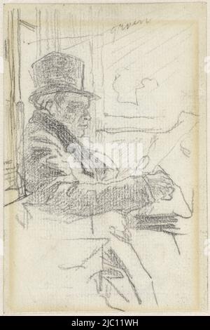 Lecteur de journaux avec chapeau, dessinateur: Jacob Maris, 1847 - 1899, papier, h 136 mm × l 90 mm Banque D'Images