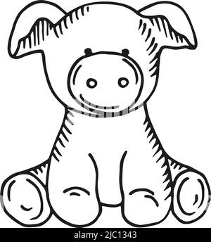 Jouet animal mignon. Dessin de cochon mou dessiné à la main Illustration de Vecteur