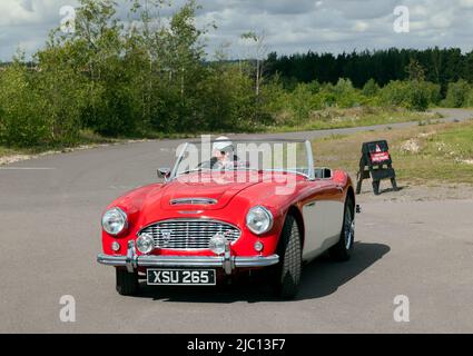 A Red, 1958 ans, Austin-Healey 100-6, arrivant au Deal Classic car Show 2022 Banque D'Images