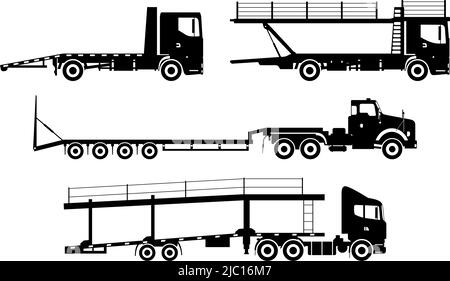 Illustration de la silhouette de différents transporteurs automobiles sur fond blanc et de style plat. Illustration de Vecteur