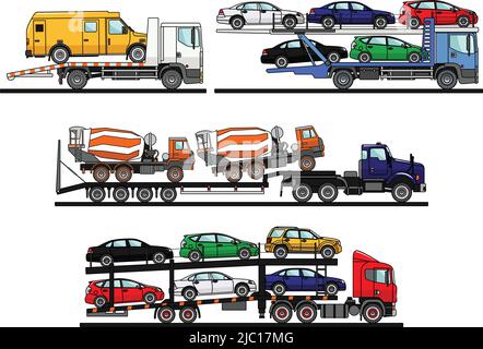 Illustration détaillée des transporteurs automobiles sur fond blanc et de style plat. Illustration de Vecteur