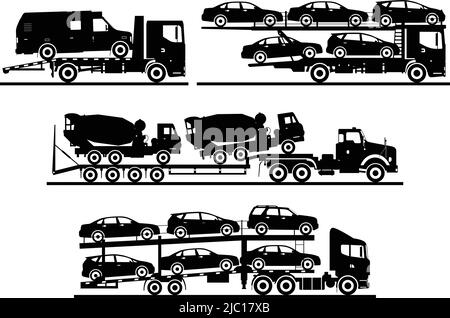 Illustration de la silhouette des transporteurs automobiles sur fond blanc. Illustration de Vecteur