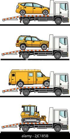 Illustration détaillée des transporteurs automobiles sur fond blanc et de style plat. Illustration de Vecteur