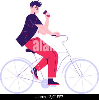 Homme femme composition quotidienne de routine avec caractère de l'homme à vélo avec illustration de vecteur de tasse de café Illustration de Vecteur