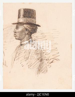 Portrait d'un Indien portant un chapeau haut, et profil, dessinateur: Christian Heinrich Gottlieb Steuerwald, 1822 - 1874, papier, stylo, h 127 mm × l 101 mm Banque D'Images