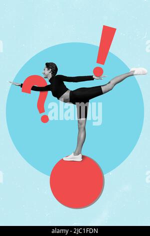 Image composite verticale de la personne sportive effet noir blanc stand une jambe équilibre flexibilité symboles de ponctuation Banque D'Images