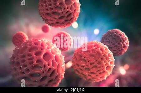 Virus dans le corps humain. Parasites et nerfs. Allergie et réaction allergique. Spores de pollen sur la muqueuse. 3D illustration sur l'étude de l'immunité Banque D'Images