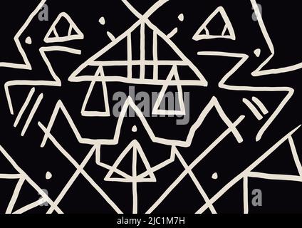 Sérénité motif d'art africain sur fond noir, art avec art abstrait. MudCloth peinture créative, couleur moelleuse. Art abstrait pour livre, couverture et rp Banque D'Images