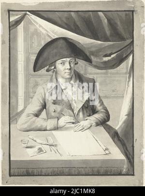 Autoportrait de Hendrik Kuipers, assis derrière une table, dessin, dessinateur: Hendrik Kuipers, 1790 - 1800, papier, brosse, h 288 mm × l 221 mm Banque D'Images