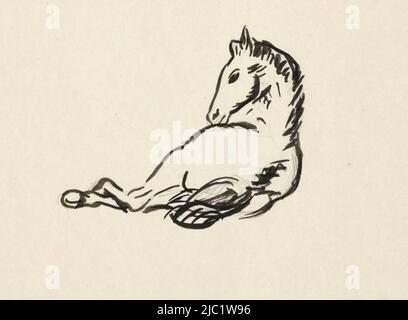 Sketch foal couché, sans titre (sketch cheval couché) vignette pour la biographie de Gestel par Prof. W. van der Pluym, dessinateur: Leo Gestel, 1935 - 1936, papier, pinceau, h 134 mm × l 195 mm Banque D'Images