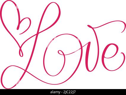 Texte de calligraphie rouge manuscrit au laser Amour avec coeur. Bonne Saint Valentin citation romantique pour le design carte de voeux, prospectus de vacances, photo Illustration de Vecteur