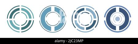 Ensemble de cercles coupés et anneaux icônes diagrammes, buts croisés. Nuances de vert et de bleu sur fond blanc, illustration simple de vecteur de conception plate. Illustration de Vecteur