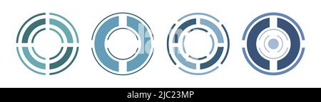 Set of cut circles and rings icon diagrams, cross aims. shades of green and blue on white background, simple flat design vector illustration. Illustration de Vecteur