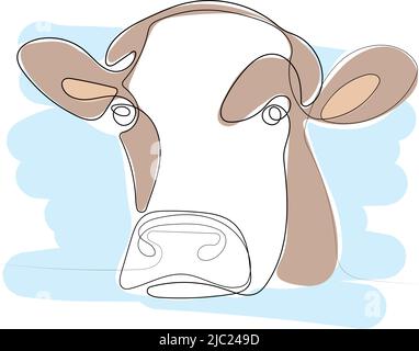 Dessin continu d'une ligne de vache de portrait Illustration de Vecteur