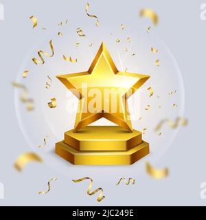 Arrière-plan réaliste avec image de star Award sur le piédestal entouré de confettis flous dans l'illustration de vecteur de mouvement Illustration de Vecteur