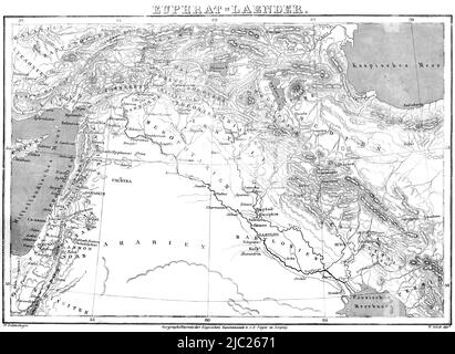 Carte des pays de l'Euphrate, Bible, ancien Testament, Premier Livre de Moïse, Genèse, Illustration historique 1850 Banque D'Images