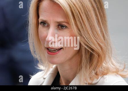 Kaja Kallas, Premier ministre de l'Estonie, gros plan, souriant Banque D'Images