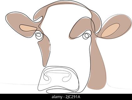 Dessin continu d'une ligne de vache de portrait Illustration de Vecteur