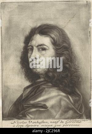 Autoportrait de Nicolaas Walraven van Haeften., imprimerie: Nicolaes van Haeften, (mentionné sur l'objet), éditeur: Gilles de Démortain, (mentionné sur l'objet), Anvers, 1683 - 1715, papier, gravure, h 144 mm × l 97 mm Banque D'Images