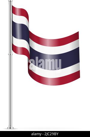 Drapeau ondulé de la Thaïlande sur fond blanc. Illustration vectorielle. Illustration de Vecteur