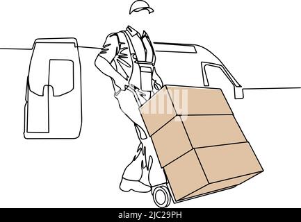 Dessin de ligne continu d'un ouvrier masculin en uniforme Illustration de Vecteur