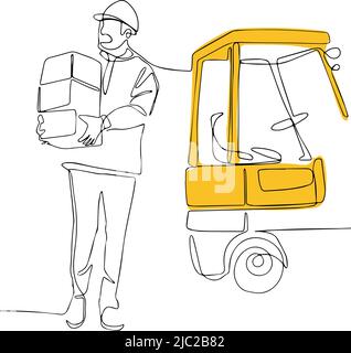 Dessin continu d'une ligne pour le technicien portant un uniforme et un casque de sécurité Illustration de Vecteur