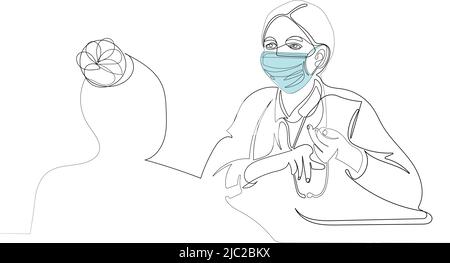 Médecin dans le masque médical tenir le stéthoscope Illustration de Vecteur
