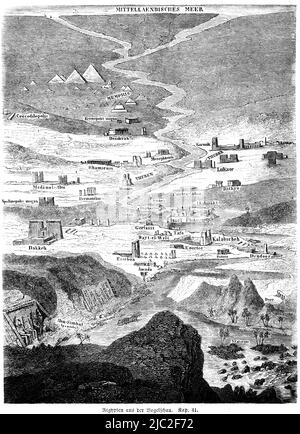 Égypte vue d'en haut, Bible, ancien Testament, Premier Livre de Moïse, Genèse, Chapitre 41, Illustration historique 1850 Banque D'Images