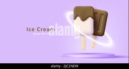 3d icônes de glace de vanille et de chocolat sur la scène du podium. Illustration vectorielle Illustration de Vecteur