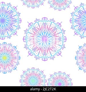 Motif sans couture avec décoration en mandala dessinée à la main dans une couleur dégradé sur fond blanc. Motifs Islam, arabe, Indien, pouf. Illustration vectorielle. Illustration de Vecteur