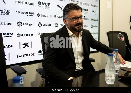 Valence, Espagne, 9 juin 2022. Gennaro Gattuso a été présenté à la conférence de presse comme nouvel entraîneur de Valencia CF. Photo de Jose Miguel Fernandez /Alamy Live News ) Banque D'Images