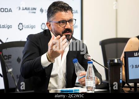 Valence, Espagne, 9 juin 2022. Gennaro Gattuso a été présenté à la conférence de presse comme nouvel entraîneur de Valencia CF. Photo de Jose Miguel Fernandez /Alamy Live News ) Banque D'Images