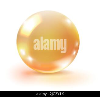 Goutte d'essence dorée. Bulle d'huile réaliste et brillante isolée sur fond blanc Illustration de Vecteur