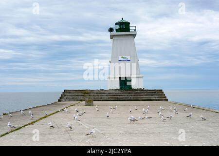 Phare et jetée de Port Maitland à l'embouchure de la rivière Grand surplombant le lac Érié à Dunnville Ontario Canada. Banque D'Images