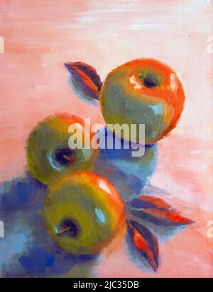 Encore la vie avec des pommes. Peinture à l'huile Banque D'Images
