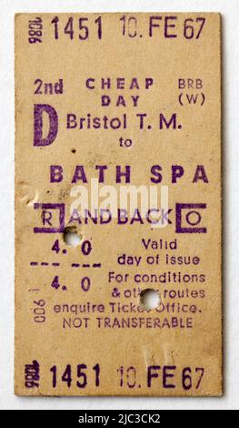 Billet de train Vintage 1960s British Railways - Bristol Temple Meads à Bath Spa Banque D'Images