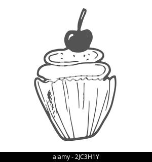 Cupcake. Muffin. Dessin à la main des illustrations à un seul vecteur Illustration de Vecteur