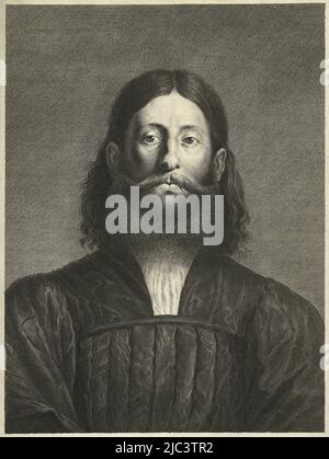 Portrait du peintre Giorgione, châtaignier à la barbe, Portrait du peintre Giorgione Giorgione da Castel Franco P. (titre sur objet) Caelatura (titre de série), Imprimeur: Cornelis van Dalen (II), (mentionné sur objet), après: Lorenzo Lotto, (éventuellement), éditeur: Abraham Bloteling, (Mentionné sur l'objet), Amsterdam, 1648 - 1664, papier, gravure, h 407 mm × l 293 mm Banque D'Images