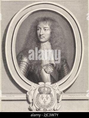 Portrait de Louis XIV, roi de France, avec collier en dentelle, imprimerie: Pieter van Schuppen, (mentionné sur l'objet), éditeur: Pieter van Schuppen, (mentionné sur l'objet), après: Charles le Brun, (mentionné sur l'objet), Paris, août-1666, papier, gravure, h 341 mm × l 269 mm Banque D'Images