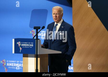 Le président Joe Biden prend la parole lors de la plénière du IX Sommet des Amériques à Los Angeles, en Californie, aux États-Unis. 09th juin 2022. Credit: SIPA USA/Alay Live News Banque D'Images