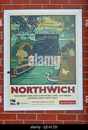 Affiche pour les visites à Northwich, Meander la ligne de chemin de fer MID-Cheshire et profiter de merveilleux jours de train à l'extérieur - Anderton Boat Lift, CW9 6FW Banque D'Images