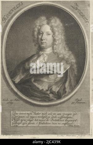 Portrait du poète Cornelis Sweerts., Portrait de Cornelis Sweerts, Imprimeur: Jacob Houbraken, (mentionné sur l'objet), après: Adriaen Foly, (mentionné sur l'objet), Philip Zweerts, (Mentionné sur l'objet), Amsterdam, 1725, papier, gravure, gravure, h 150 mm × l 100 mm Banque D'Images