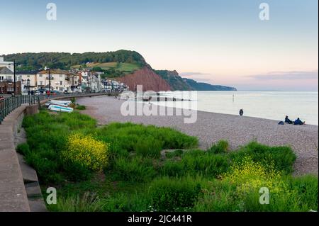 Front de mer de Sidmouth au crépuscule, East Devon, Angleterre Banque D'Images