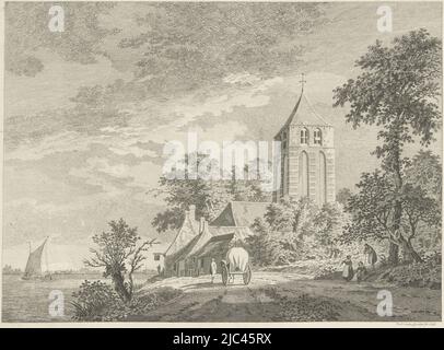 Vue sur une église et une auberge dans le village de Varik, situé sur la rivière Waal. Sur la banque plusieurs chiffres et un wagon couvert. Imprimé numéroté en bas à droite: 3., vue Village de Varik, 1759 Varik on the Waal par Thiel, 1759 (titre sur objet), imprimerie: Paulus van Liender, (mentionné sur objet), éditeur: Pierre Fouquet, (mentionné sur objet), Amsterdam, 1763 et/ou 1763 - 1796, papier, gravure, h 244 mm × l 311 mm Banque D'Images