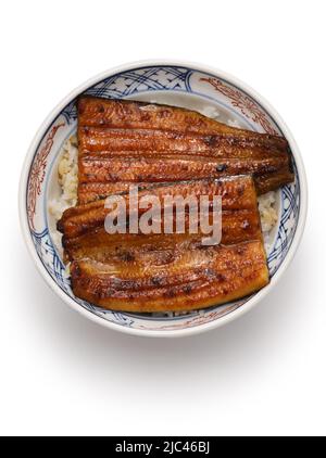 Unadon (charbon de bois grillé, anguille d'Unagi sur le riz), cuisine japonaise Banque D'Images